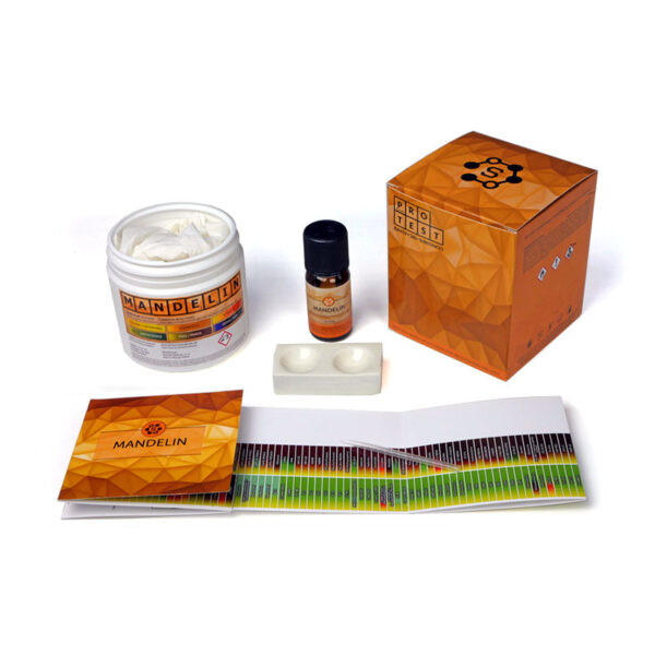 Mandelin reagent test kit includes the reagent, a spatula, a reaction plate, instructions and reaction color chart