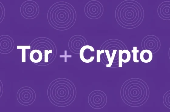 Lila Banner Tor und Krypto mit konzentrischen Ringen für die Onion-Seiten von PRO Test